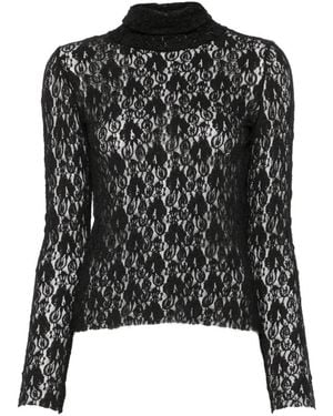 Dixie Lace Roll-Neck Top - Black