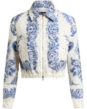 Etro Sequin-Embellished Cropped Bomber Jacket - Blue