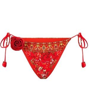 CAMILLA Flower-Detail Bikini Bottoms - Red
