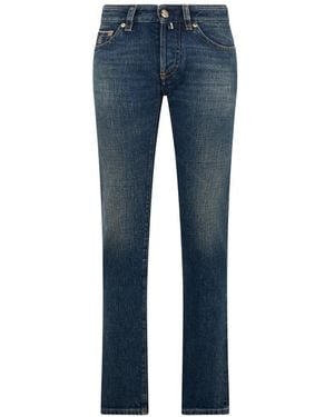 Moorer Faded Five-Pocket Jeans - Blue