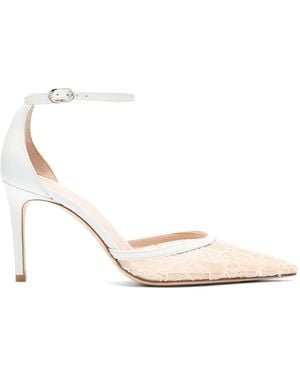 Stuart Weitzman Stuart Power Strap 85 Lace-Mesh Pumps - White
