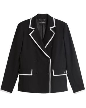 KARL LAGERFELD Double-Breasted Trim Coat - Black