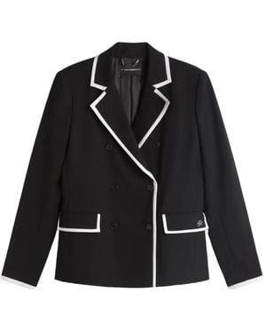 KARL LAGERFELD Double-Breasted Trim Coat - Black