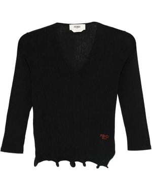 Fendi V-Neck Top - Black
