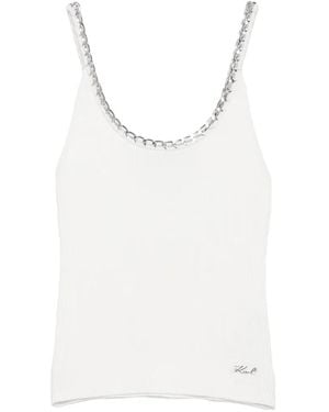 KARL LAGERFELD Chain-Link Ribbed-Knit Top - White