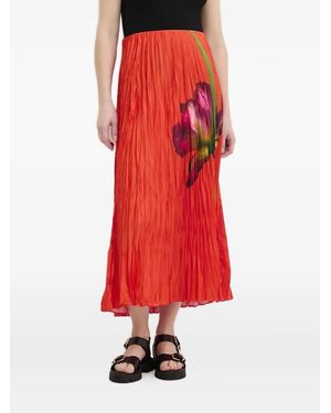 Desigual Pleated Floral Print Midi Skirt - Red