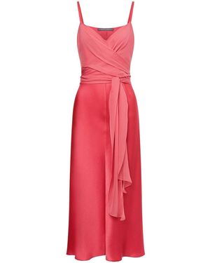 Alberta Ferretti V-Neck Satin Dress - Red