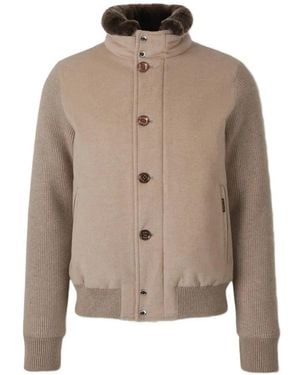 Moorer Levion Ribbed-Knit Panelled Jacket - Natural
