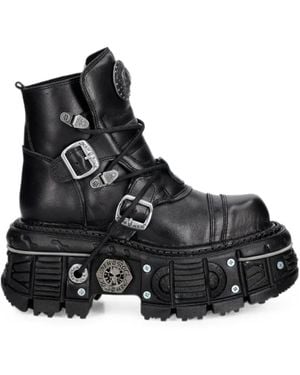 New Rock Buckle-Fastening Platform Boots - Black