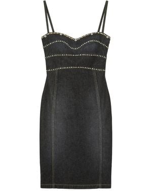 Versace Embellished Denim Fitted Midi Dress - Black
