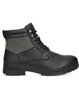 Barbour Eslington Grain-Leather Lace-Up Boots - Black
