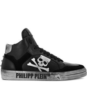 Philipp Plein スカルモチーフ ハイカットスニーカー - ブラック