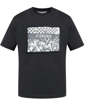 Iceberg Graphic-Print Patch T-Shirt - Black