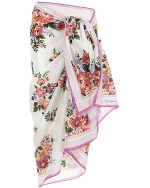Dolce & Gabbana Bouquet Fringed Sarong Beach Cover-Ups - White