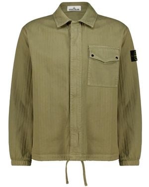 Stone Island 1200014 Cotton Herringbone Overshirt - Green