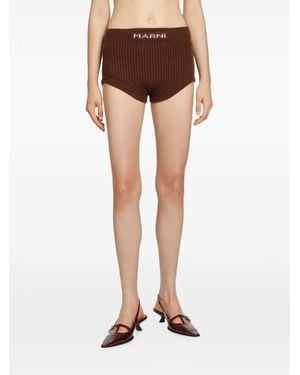 Marni Logo-Embroidered Ribbed Mini Shorts - Brown