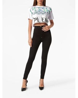 Philipp Plein Logo-Print Cotton Crop Top - Black