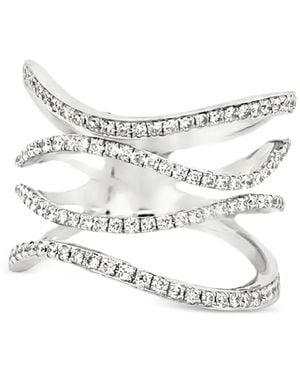 Lisa Nik 18Kt Witgouden Four Row Wavy Ring Met Diamant
