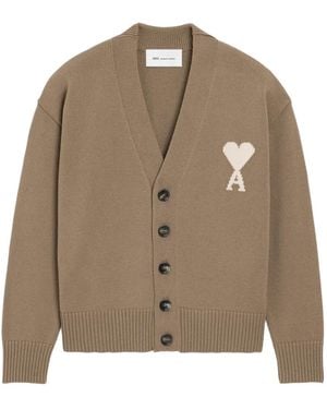 Ami Paris Wool Ami De Coeur Cardigan - Brown