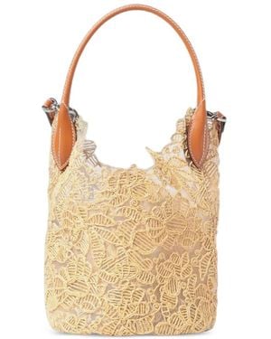 Ermanno Scervino Floral-Embroidered Mesh Tote Bag - Natural