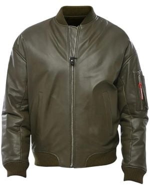 DSquared² Zip-Up Leather Bomber Jacket - Green