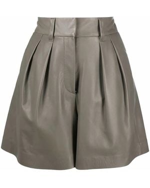 Brunello Cucinelli Wide-Leg Leather Shorts - Grey