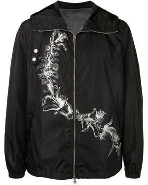 McQueen Floral-Print Zip-Front Hooded Jacket - Black