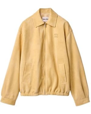 Miu Miu Waxed Suede Blouson Jacket - Metallic
