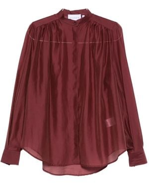 MARSĒM Pleated Band-Collar Blouse - Red