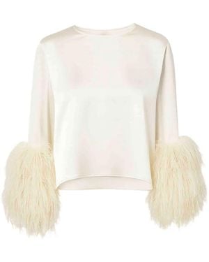 LAPOINTE Ostrich-Feathers-Cuff Blouse - White