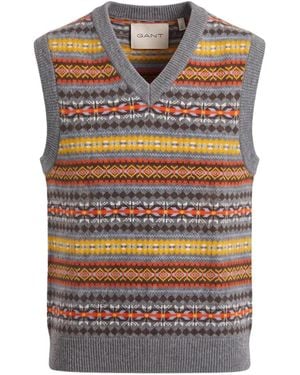GANT Fair Isle Knitted Vest - Gray