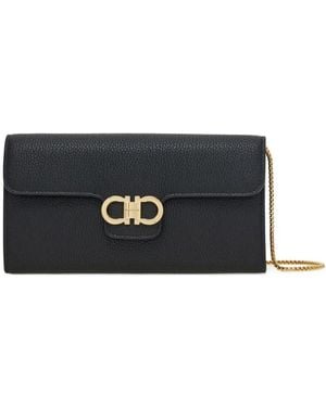 Ferragamo Gancini Wallet With Shoulder Strap - Black