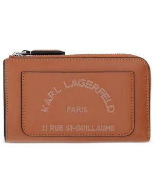 KARL LAGERFELD Logo-Print Zip-Around Wallet - Brown