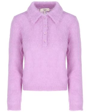 Chloé Brushed-Finish Polo Shirt - Purple