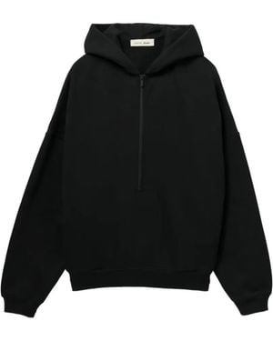 Essentials Logo-Print Half-Zip Hoodie - Black