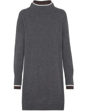 Brunello Cucinelli Geripptes Minikleid mit Stehkragen - Grau