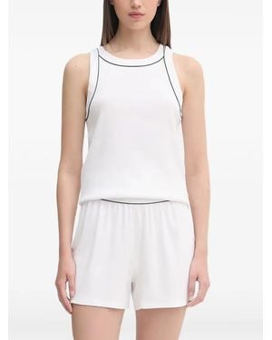 Lacoste Ribbed-Knit Contrast-Piping Pyjamas - White