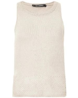 KARL LAGERFELD Crochet-Knit Top - Natural