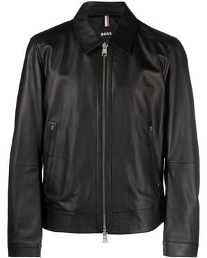 BOSS Hemdjacke aus strukturiertem Leder - Schwarz