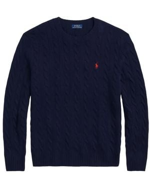 Ralph Lauren Cable-Knit Embroidered-Logo Sweater - Blue