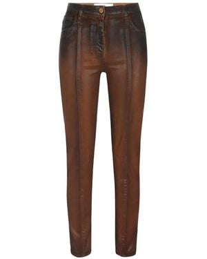Elisabetta Franchi Cigarette Jeans With Laminated Effect - Brown