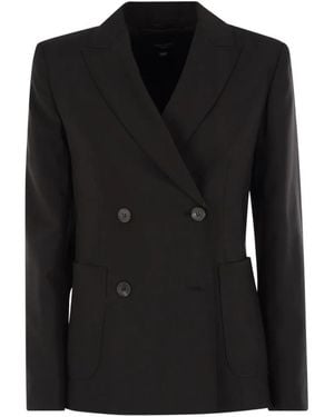 Weekend by Maxmara Double-breasted Notched Wool Blazer - Black