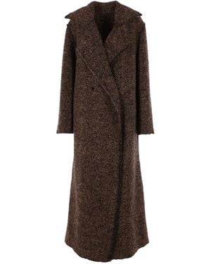 Alberta Ferretti Herringbone Button Coat - Brown