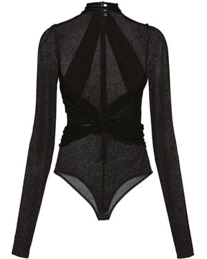 Ferragamo High-Neck Semi-Sheer Bodysuit - Black