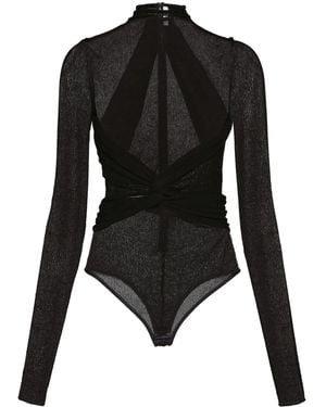 Ferragamo High-Neck Semi-Sheer Bodysuit - Black