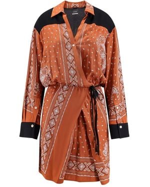 Pinko Pointed-Collar Bandana-Print Dress - Orange