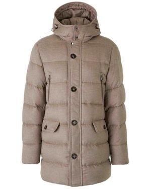 Moorer Button Hooded Linen Coat - Natural