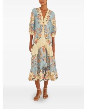 FARM Rio V-Neck Floral Midi Dress - White
