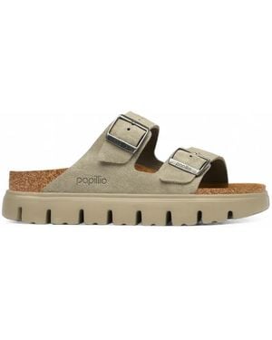 Birkenstock Arizona Platform Double-Strap Suede Sandals - Metallic