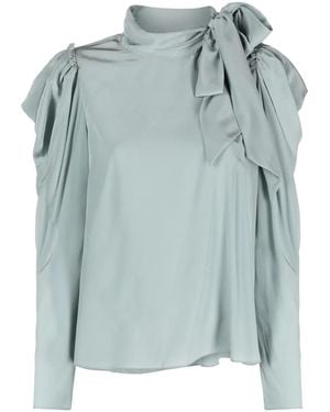 Ulla Johnson Gathered-Tie Neck Silk Blouse - Blue